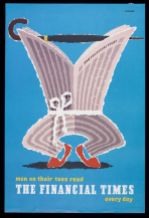 'Men on their Toes Read The Financial Times Every Day' Abram Games, c.1950, Colour lithograph, 75.9 cm x 50.6 cm, V&A Prints & Drawings Study Room, level C, case Y, shelf 66, box C